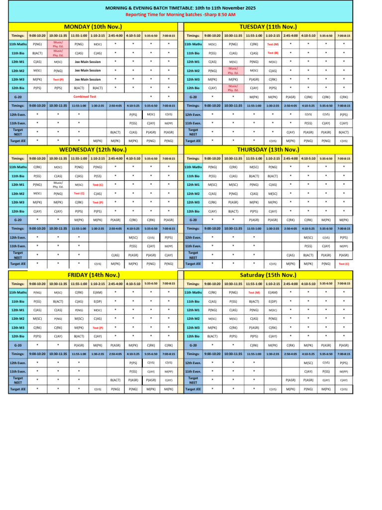Timetable (10-15 Nov) | PDF