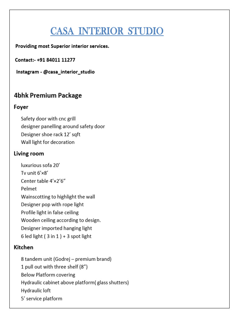 4BHK Premium - CASA Interior Studio | PDF | Interior Design