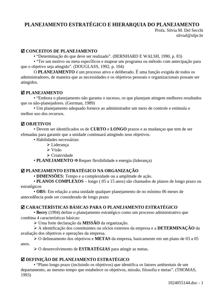 Planejamento Estrategico e Hierarquia | PDF | Planejamento ...