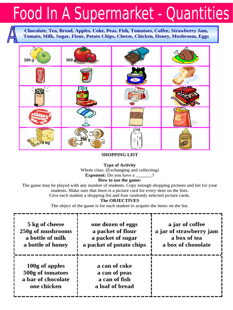 CLASS ACTIVITY Food in a Supermarket Part 2 | PDF