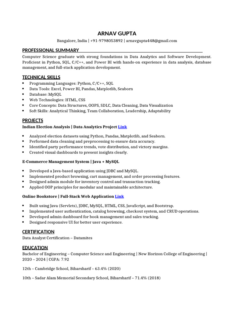 Arnav Gupta Resume Updated Projects A4 | PDF