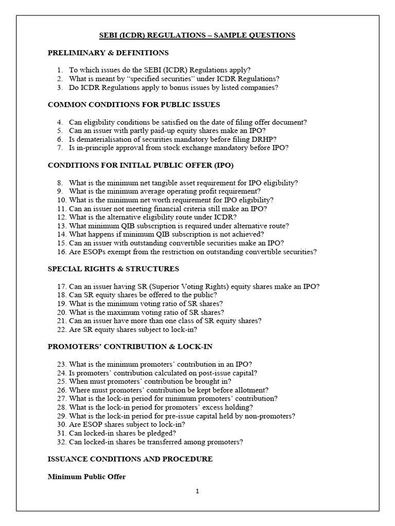 ICDR Questions | PDF | Securities (Finance) | Initial Public Offering