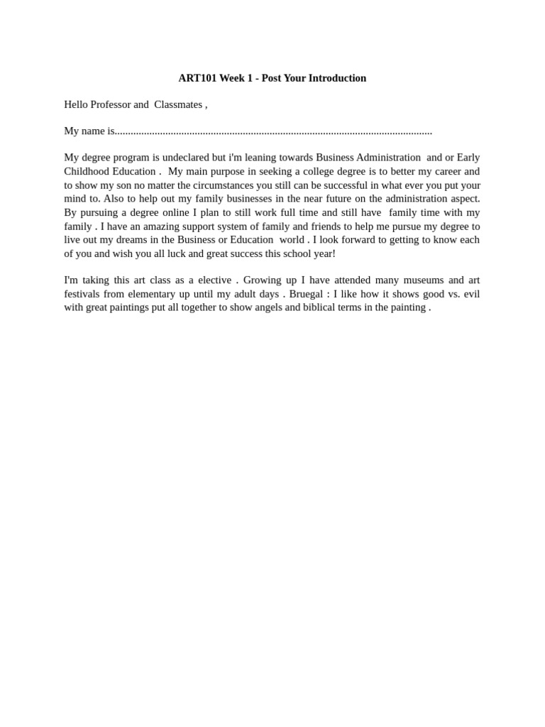 ART101 Week 1 - Post Your Introduction | PDF