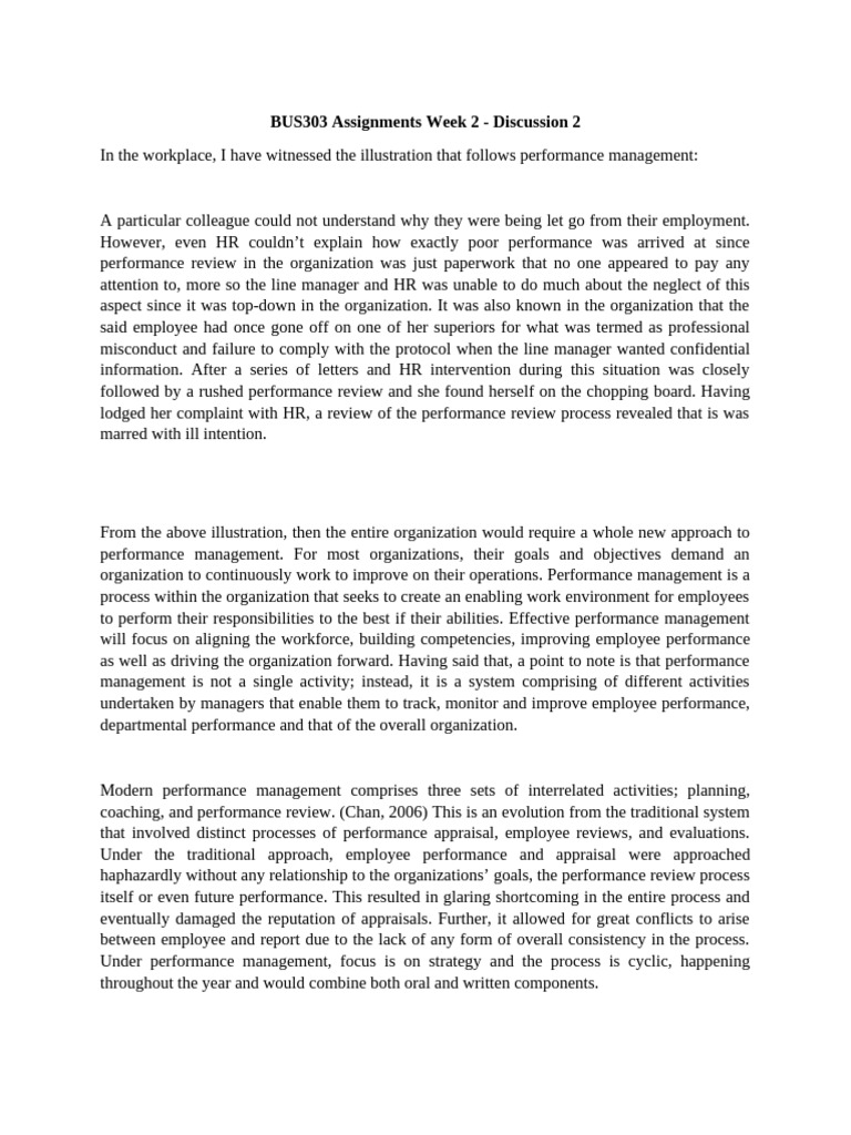 BUS303 Assignments Week 2 - Discussion 2-Performance Management | PDF ...