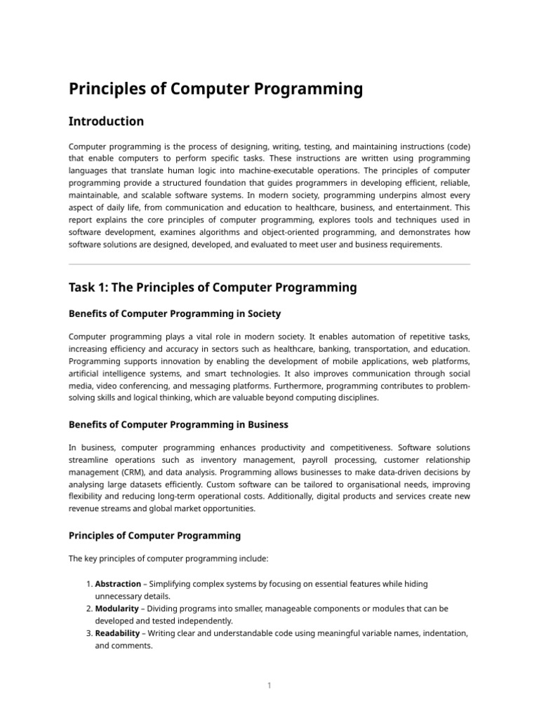 Principles of Computer Programming - Coursework | PDF | Computer ...