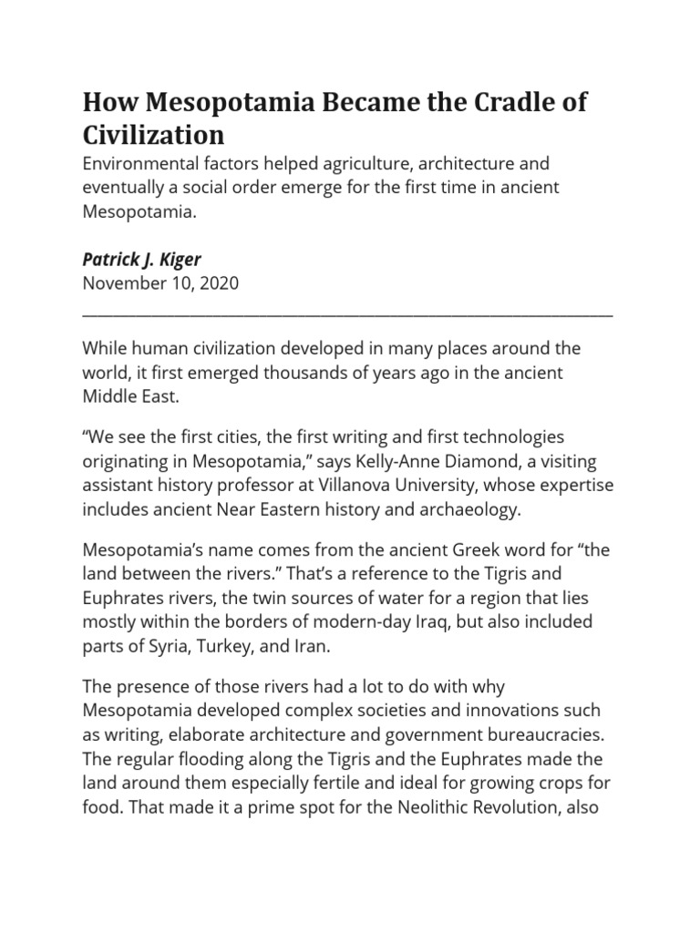 Reading 2 - How Mesopotamia Became The Cradle of Civilization (Core ...