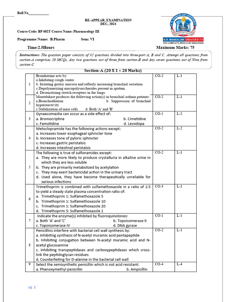 Bp602tset B | PDF | Penicillin | Medical Specialties