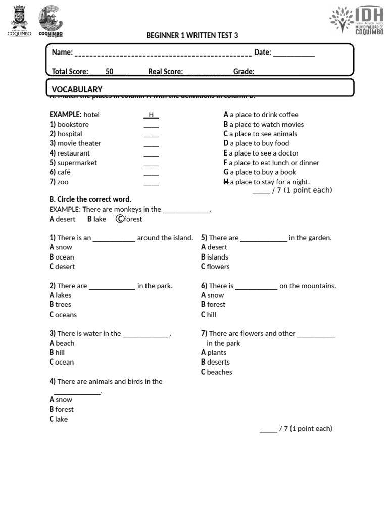 Beginner 1 Written Test 3 | PDF
