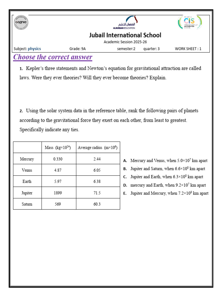 Grade 9 A - Worksheet 1 | PDF