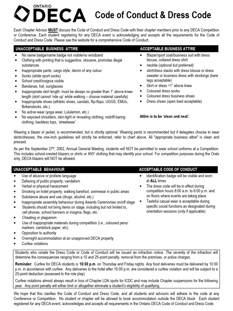 DECA Dress Code and Code of Conduct | PDF | Clothing | Blouse