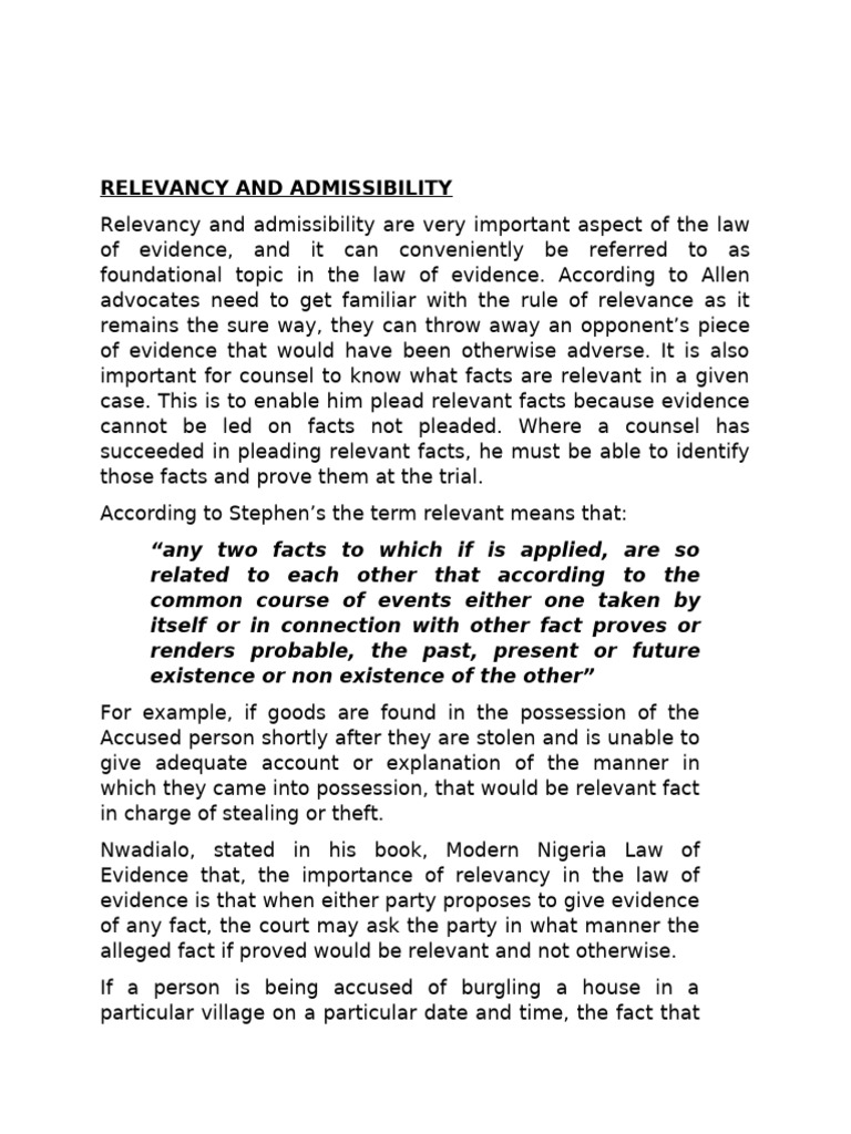 Relevancy and Admissibility | PDF | Evidence (Law) | Relevance (Law)