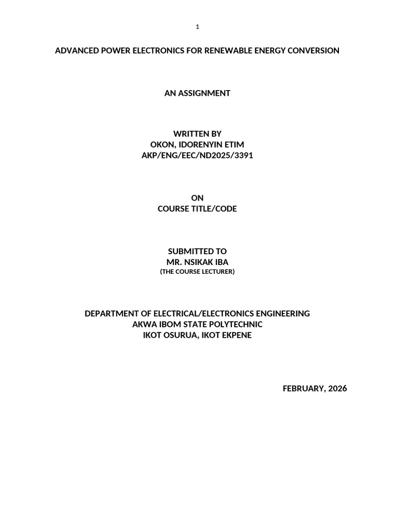Advanced Power Electronics for Renewable Energy Conversion - Okon ...