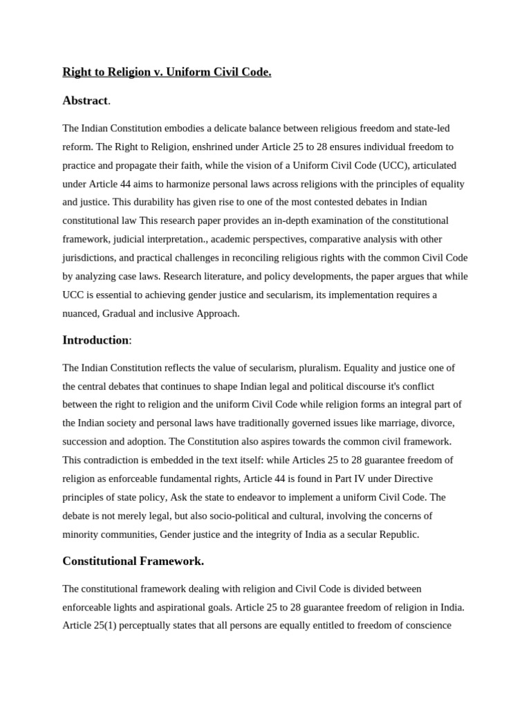 Right To Religion v. Uniform Civil Code | PDF | Justice | Crime & Violence