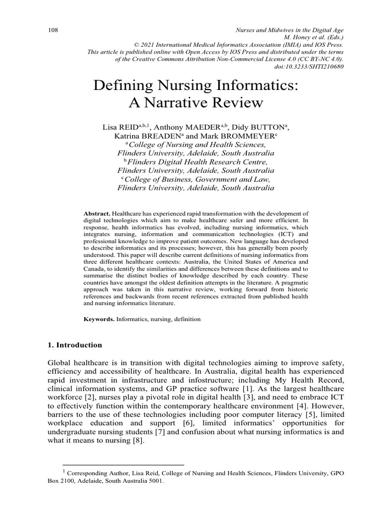 Defining Nursing Informatics A Narrative Review | PDF | Health ...