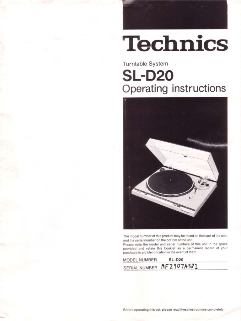 Technics SLD 20 Owners Manual | PDF