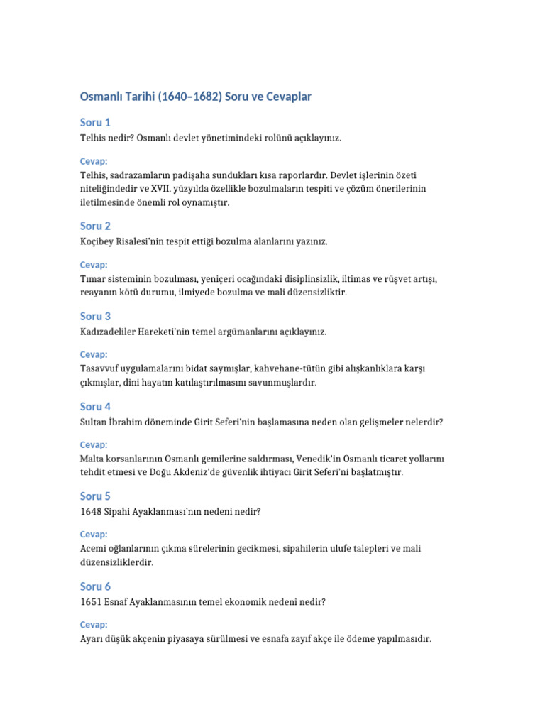 Osmanli Tarihi Soru Cevap | PDF
