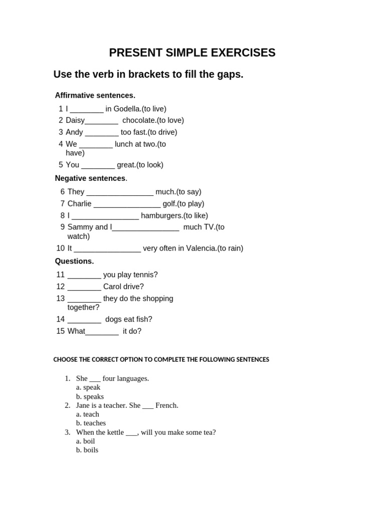 Present Simple Exercises | PDF | Chess Openings | Chess