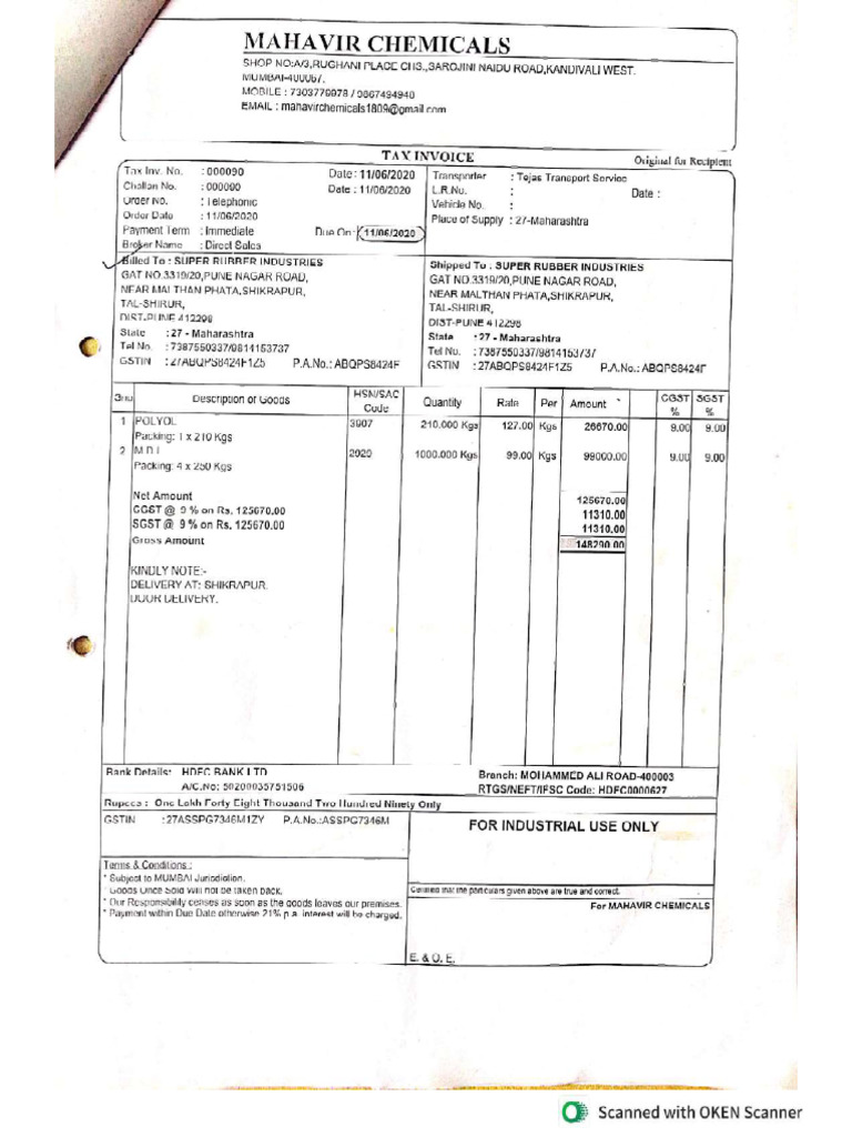 Mahavir Chemicals Invoices Fy 2020-21 - Compressed | PDF