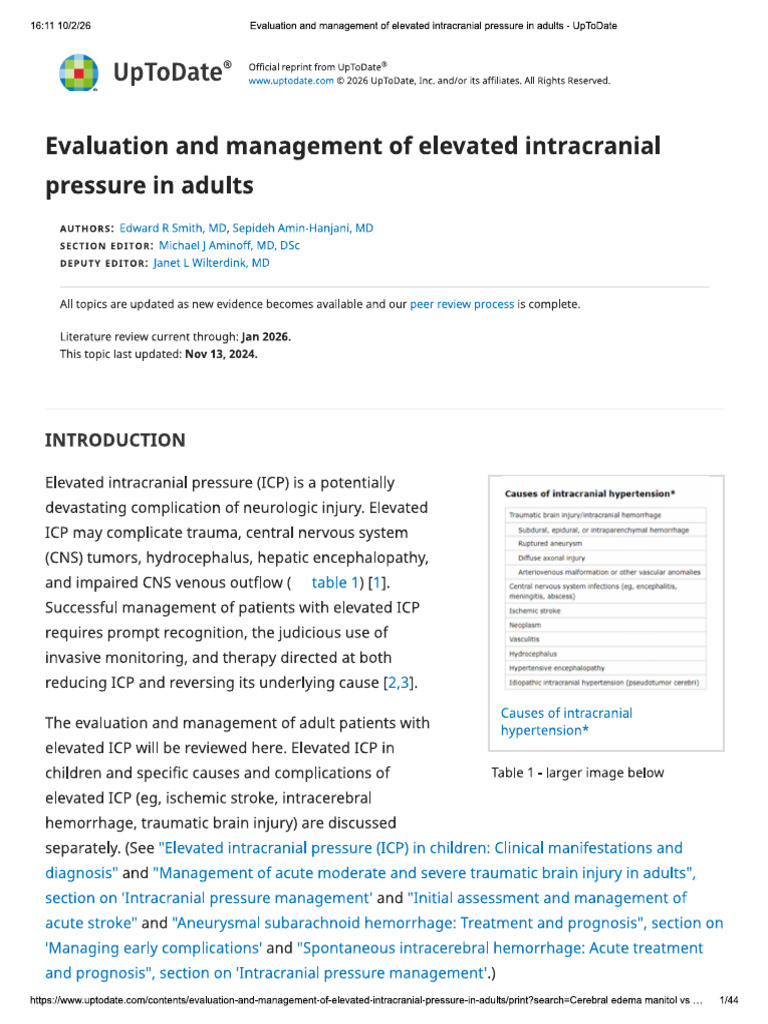 Evaluation and Management of Elevated Intracranial Pressure in Adults ...