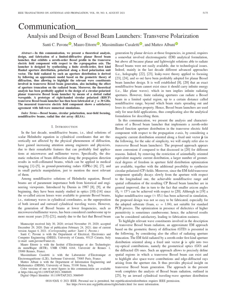 Analysis and Design of Bessel Beam Launchers Transverse Polarization ...