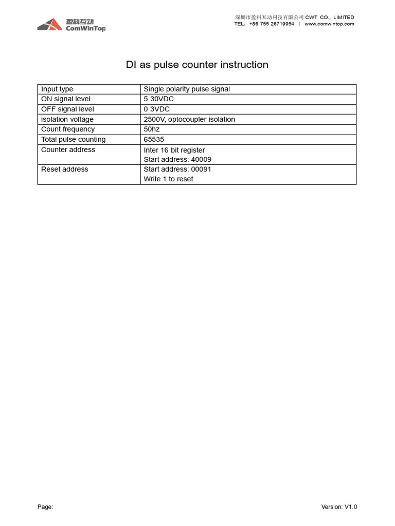 DI As Pulse Counter Instruction | PDF