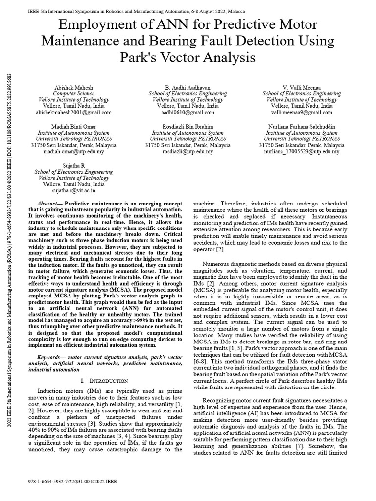 Employment of ANN For Predictive Motor Maintenance and Bearing Fault ...
