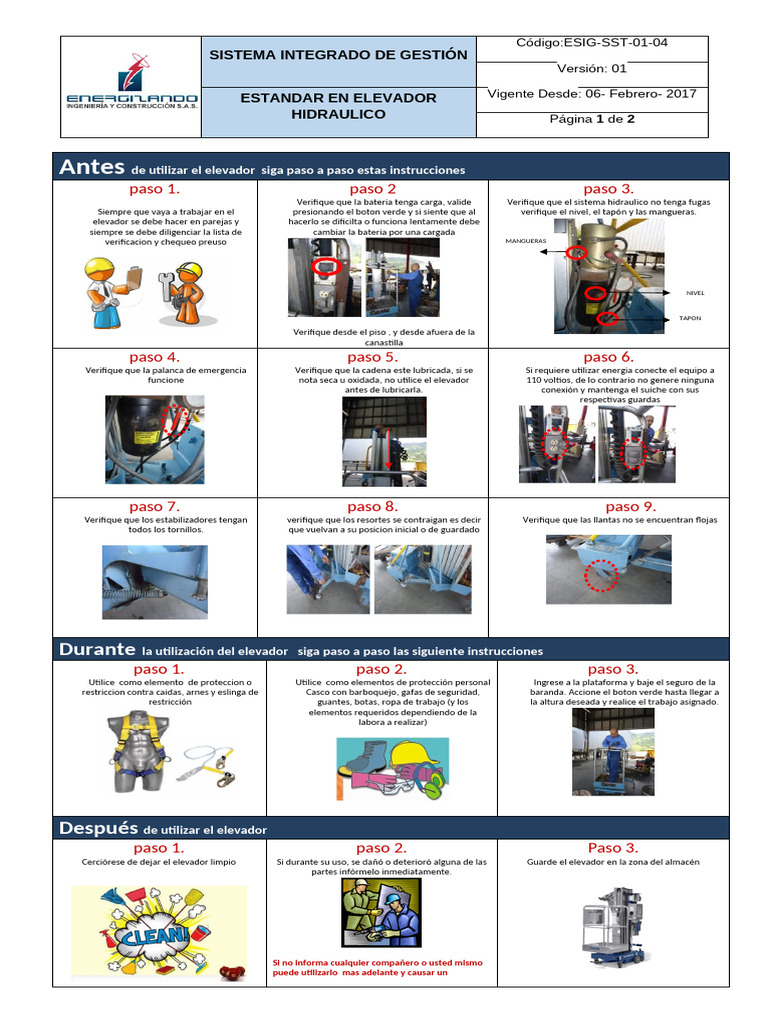 ESIG-SST-01-04 Estándar en Elevador Hidráulico | PDF