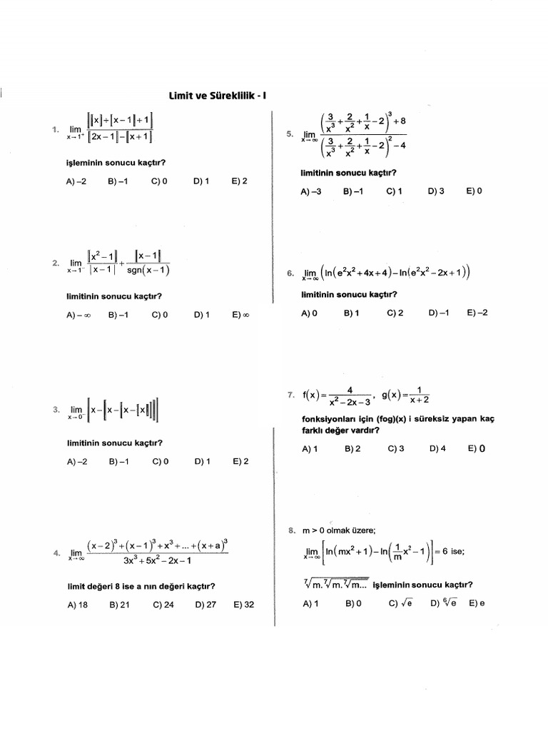 1 Limit Ve Sureklilik Sorularianaliz1 | PDF