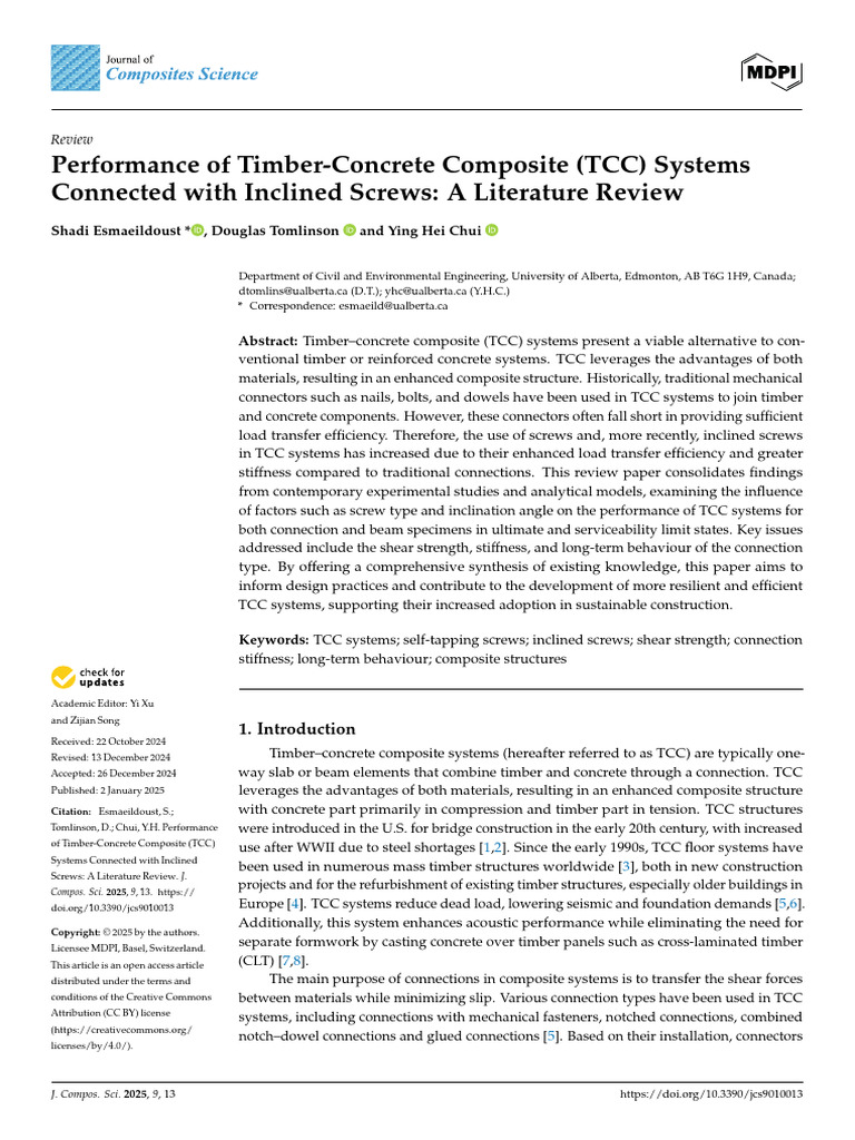 Performance of Timber-Concrete Composite (TCC) Systems Connected With ...