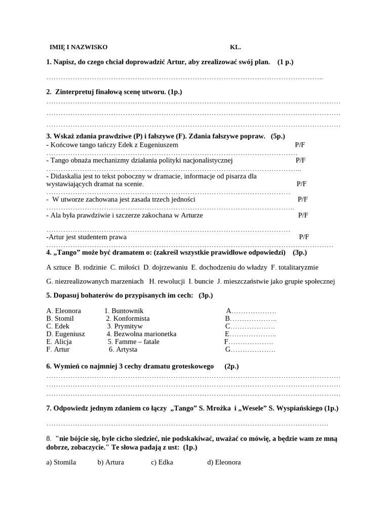 Tango Test Poprawkowy | PDF