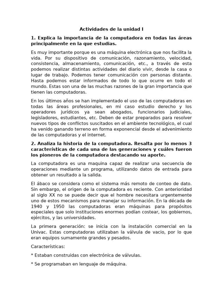 Actividades de La Unidad I | PDF | Hardware de la computadora | Periférico