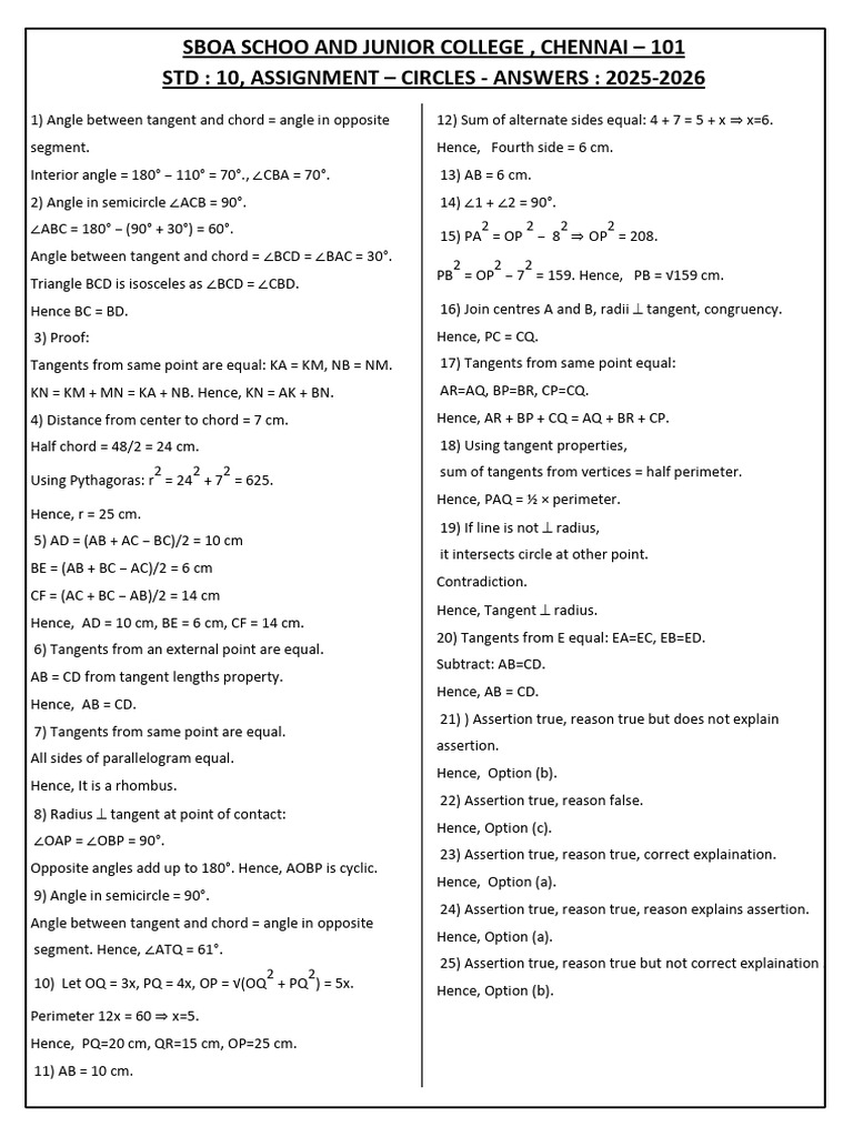 Class 10 - Circles-Answers | PDF | Circle | Perpendicular