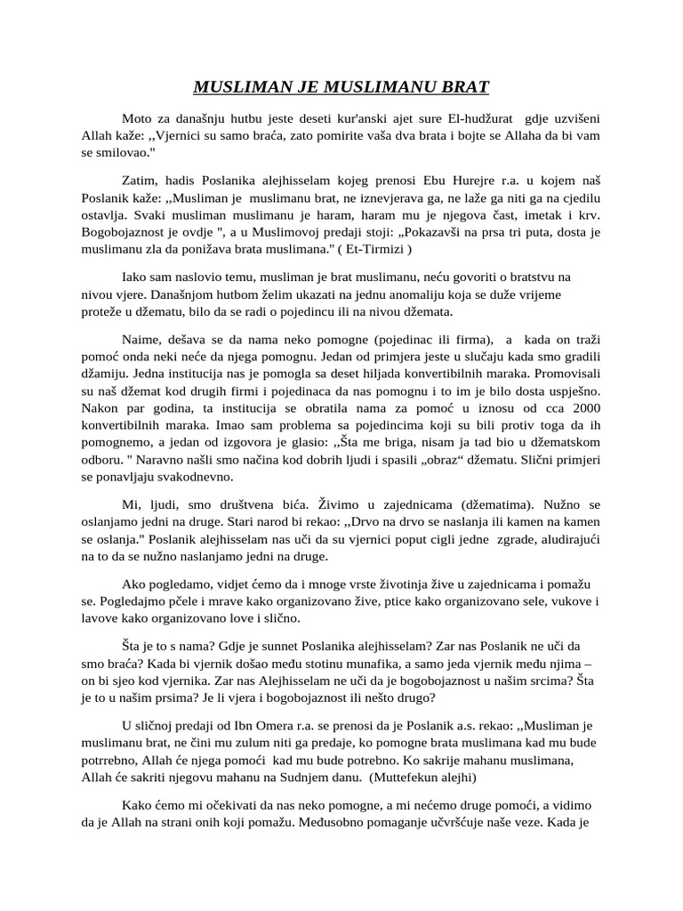 Musliman Je Muslimanu Brat | PDF
