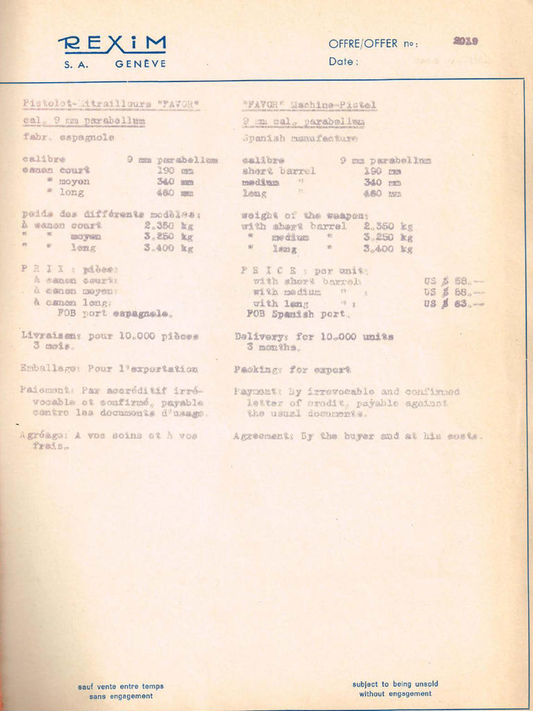 Rexim Favor Submachine Gun Manual in English | PDF