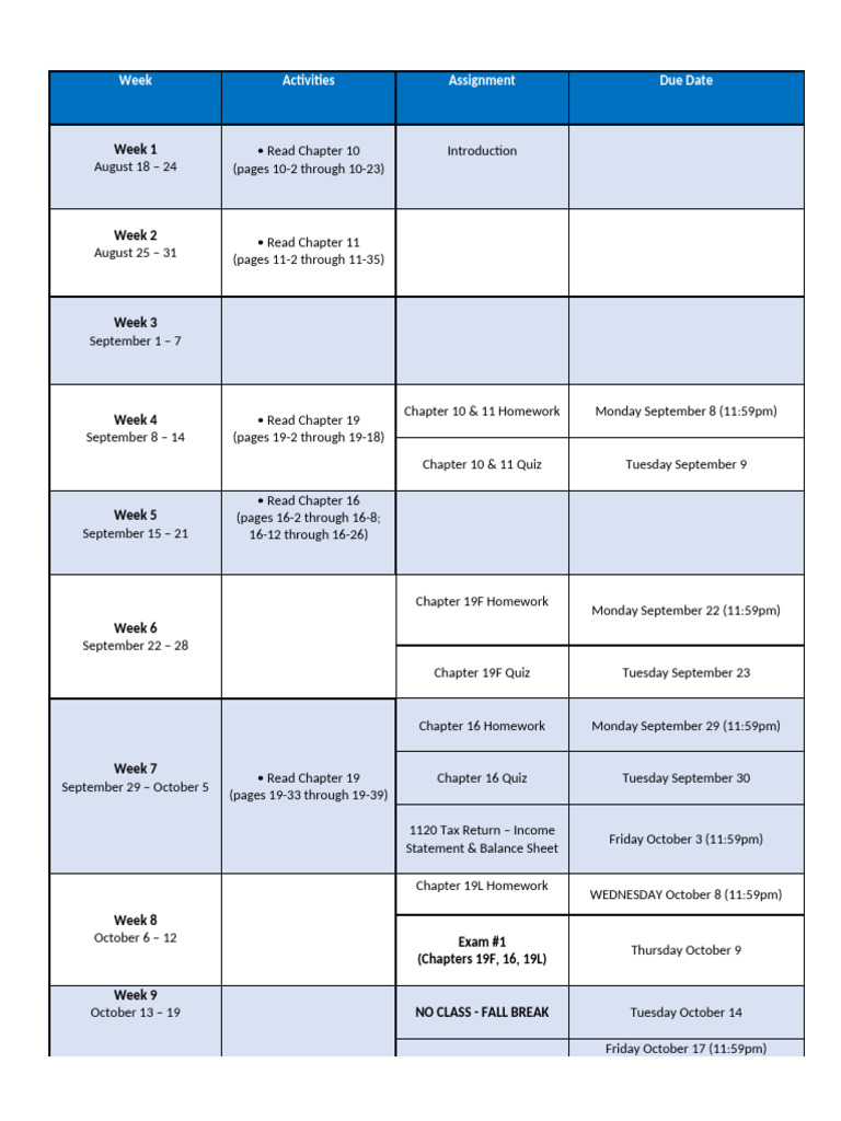 Course Schedule - Fall 2025 | PDF