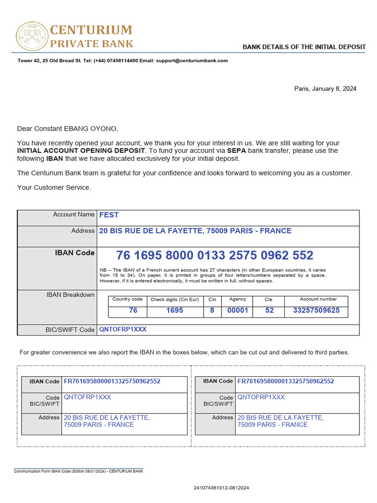 Bank Details of the Initial Deposit1 | PDF | Wire Transfer | Regulation