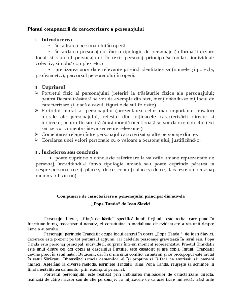 Planul Compunerii de Caracterizare+ Model de Caracterizare | PDF