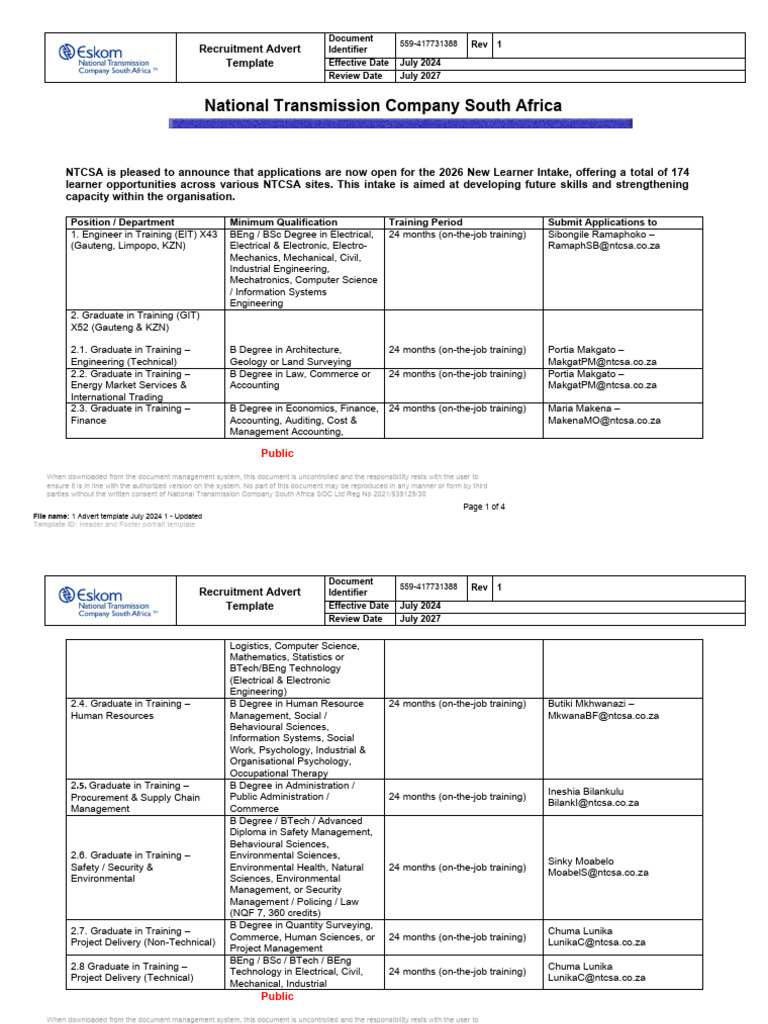 Ntcsa Learner Intake 2026 Advert | PDF | Affirmative Action | Business