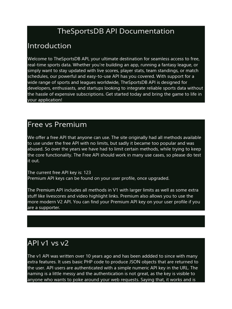 TheSportsDB API Documentation | PDF | Software | Computer Science