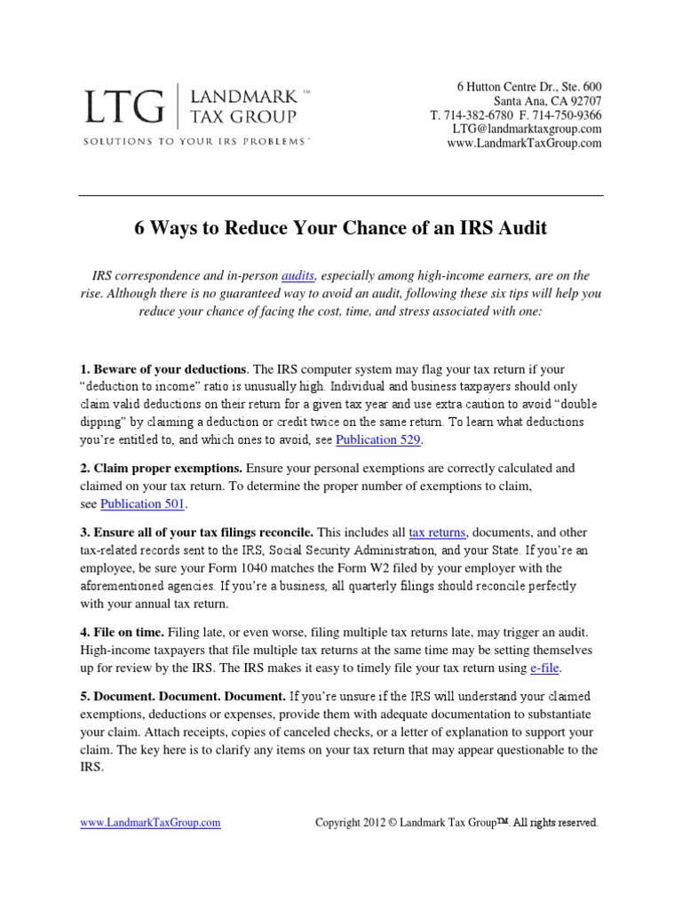 6 Ways To Reduce Your Chance of An IRS Audit | PDF | Internal Revenue ...