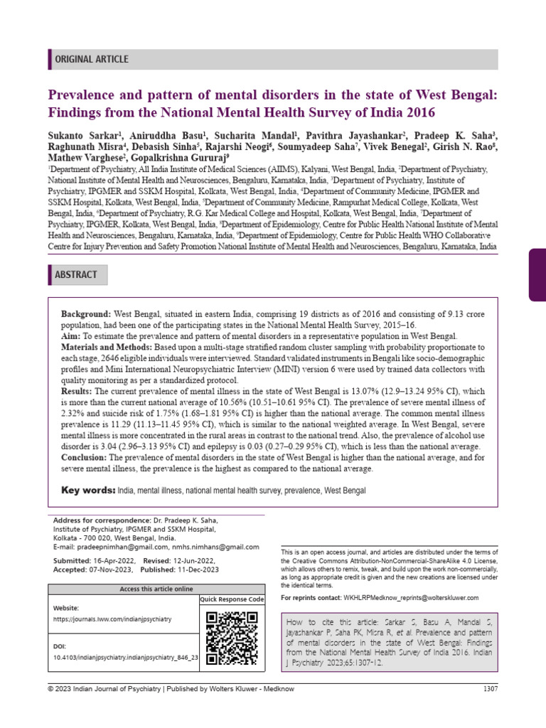 Prevalence and Pattern of Mental Disorders in The.16 | PDF | Mental ...
