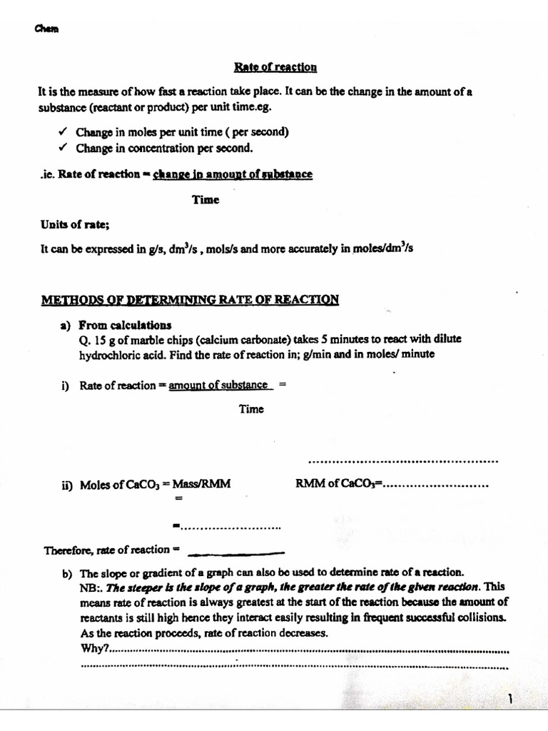 Rates of Reaction Notes | PDF