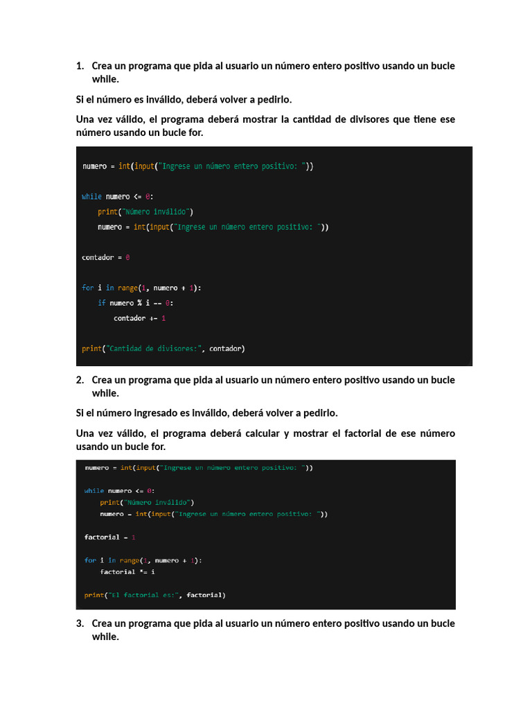Ejercicios de Python Con for y While Intermedio | PDF
