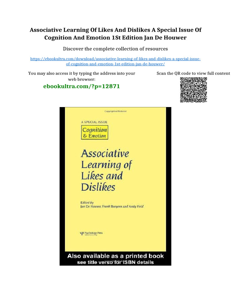 Associative Learning of Likes and Dislikes A Special Issue of Cognition ...