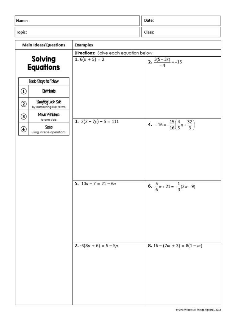 1.3 Solving Equations Notes | PDF | Equations | Length