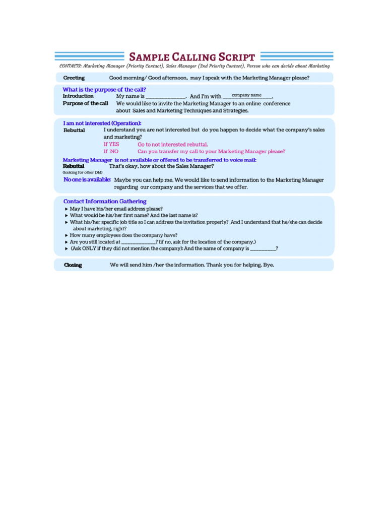 Sample Cold Calling Script | PDF