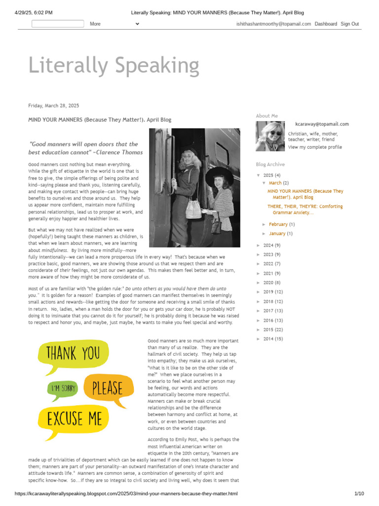 Literally Speaking_ MIND YOUR MANNERS (Because They Matter!). April ...