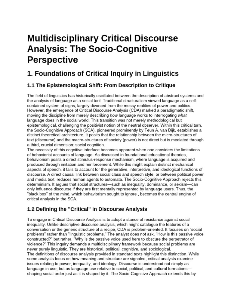 Critical Discourse Analysis - Van Dijk's Approach | PDF
