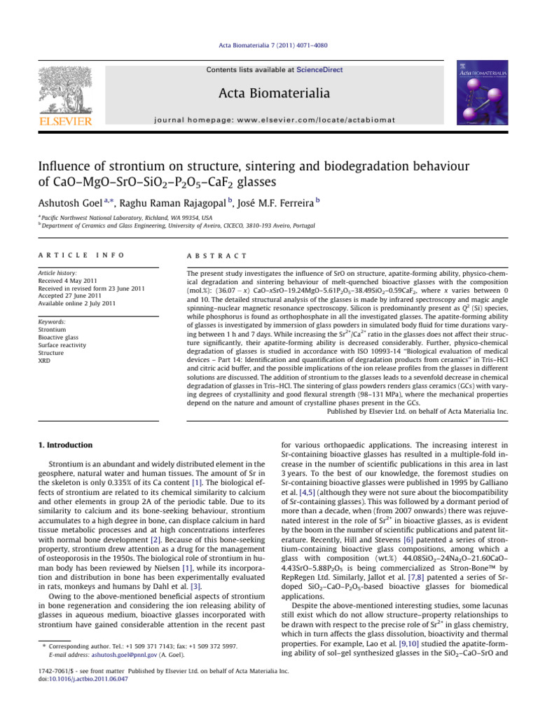 Influence of Strontium on Structure, Sintering and Biodegradation ...