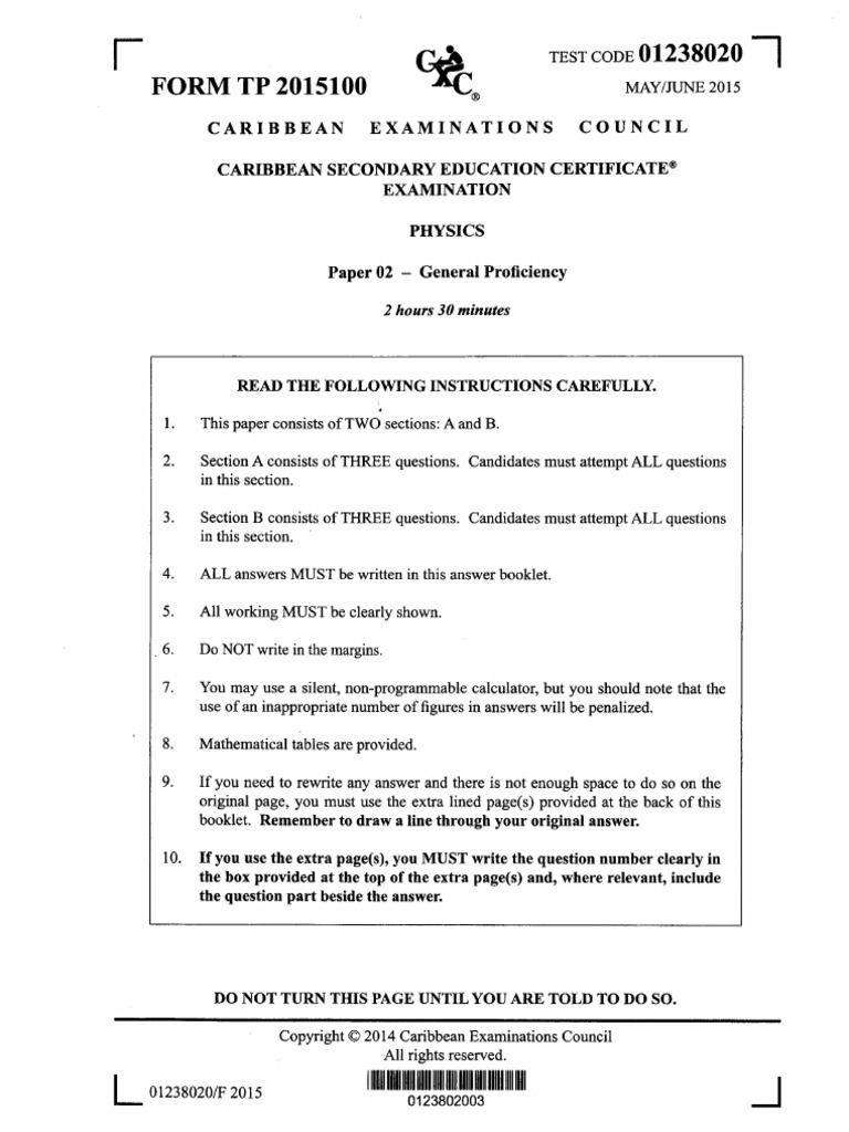 CSEC Physics June 2015 P2 | PDF | Heat | Gases